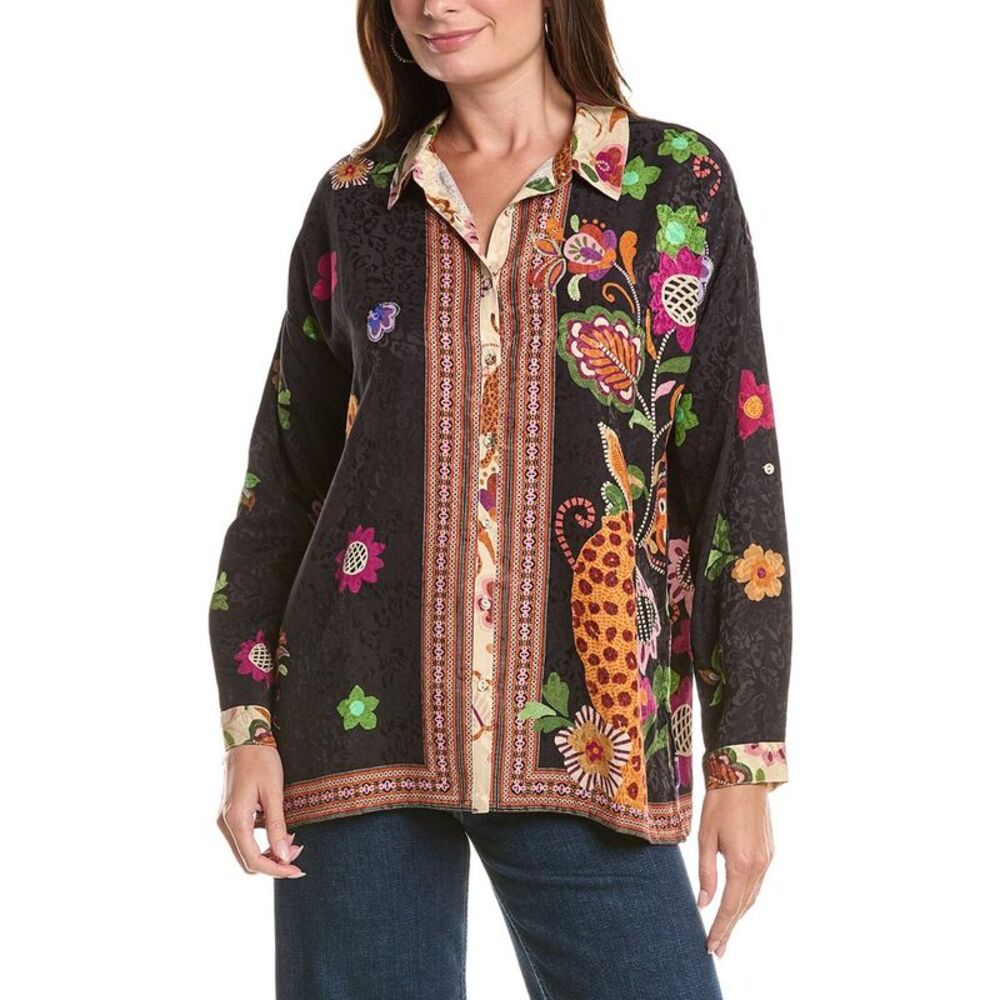 Johnny Was Womens The Oversized Audrey Shirt, Black